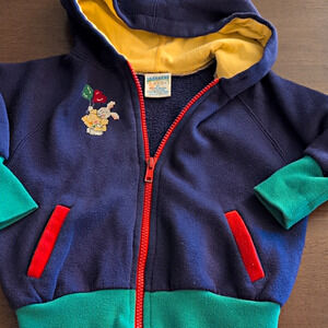 Vintage 70's Cheetah 3T Hooded Fleece Zip Colorblock Jacket Bunny Embroidered
